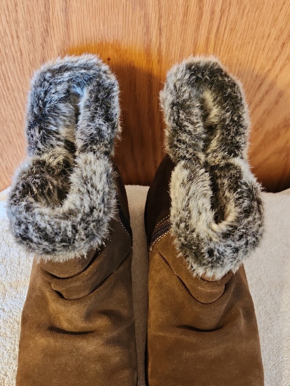 Khombu Brown Faux-Fur Cuff Suede Ankle Boots - Picture 8 of 11